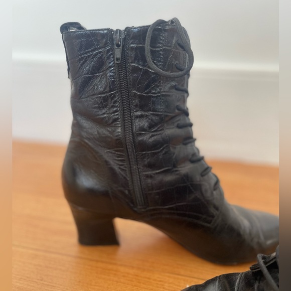 Miista Zelie Black Croc Leather Lace-up Boots 41 - Picture 12 of 14